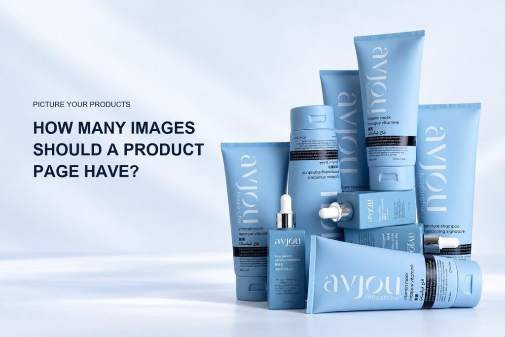 Blue beauty product collection illustrating how many images a product page should have
