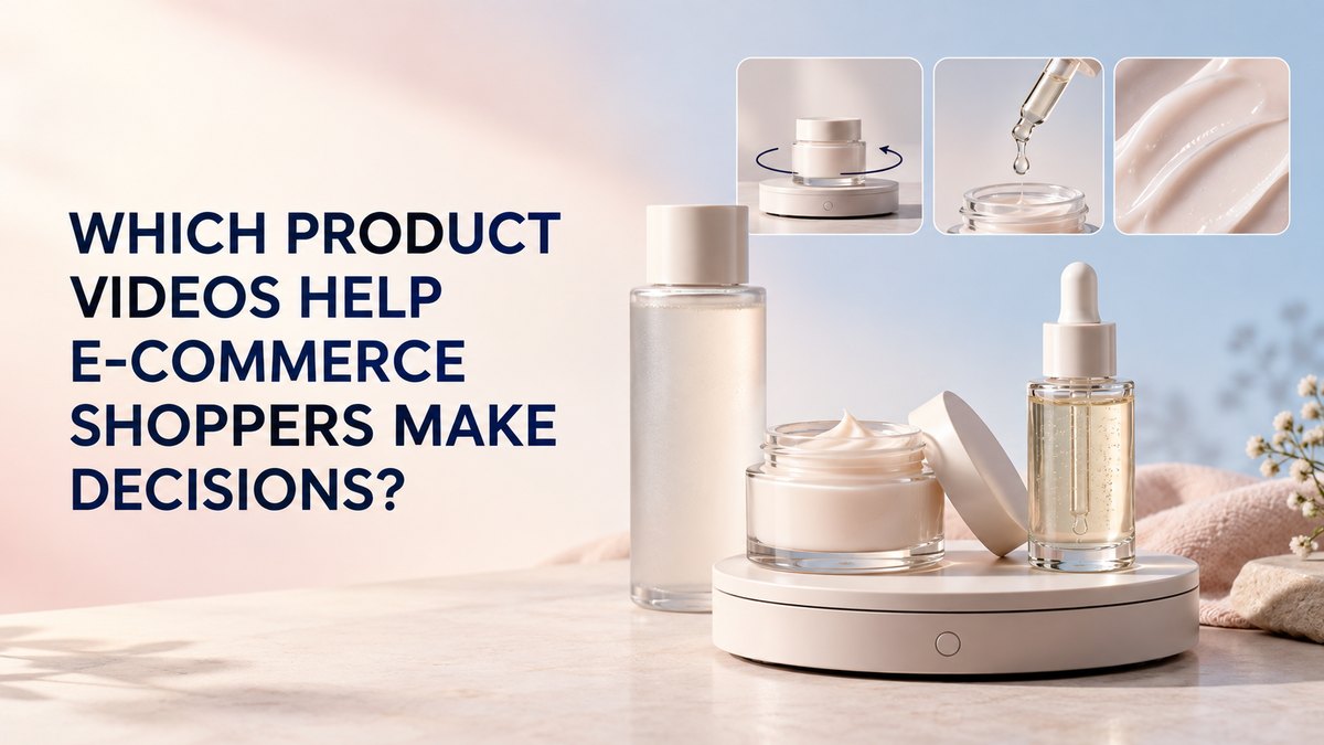 Unbranded beauty products shown with e-commerce product video frames for shopper decision-making