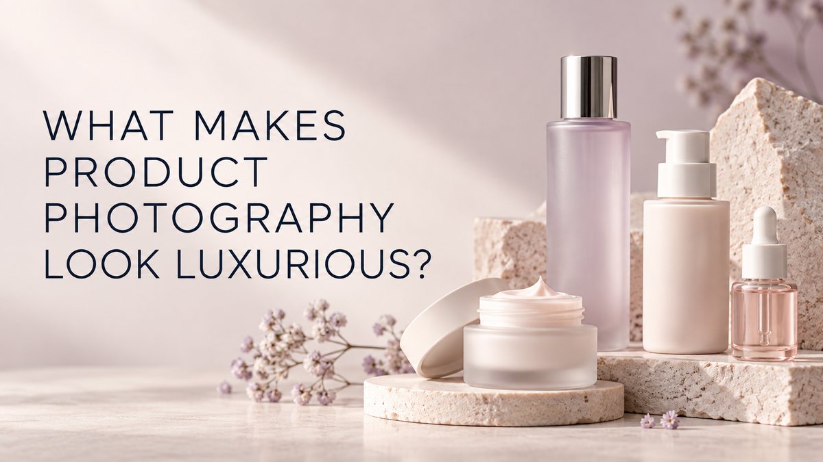 Luxury product photography composition with unbranded beauty packaging and refined lighting