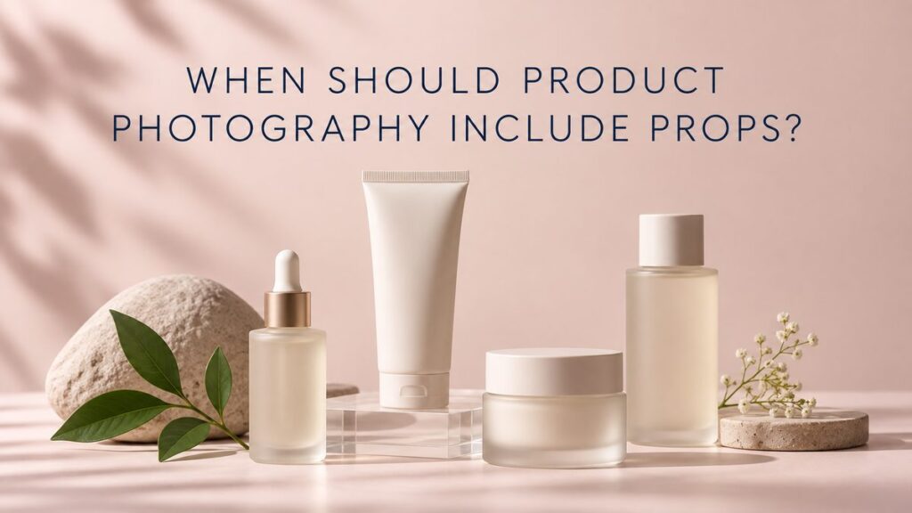 Unbranded skincare products styled with restrained props for product photography