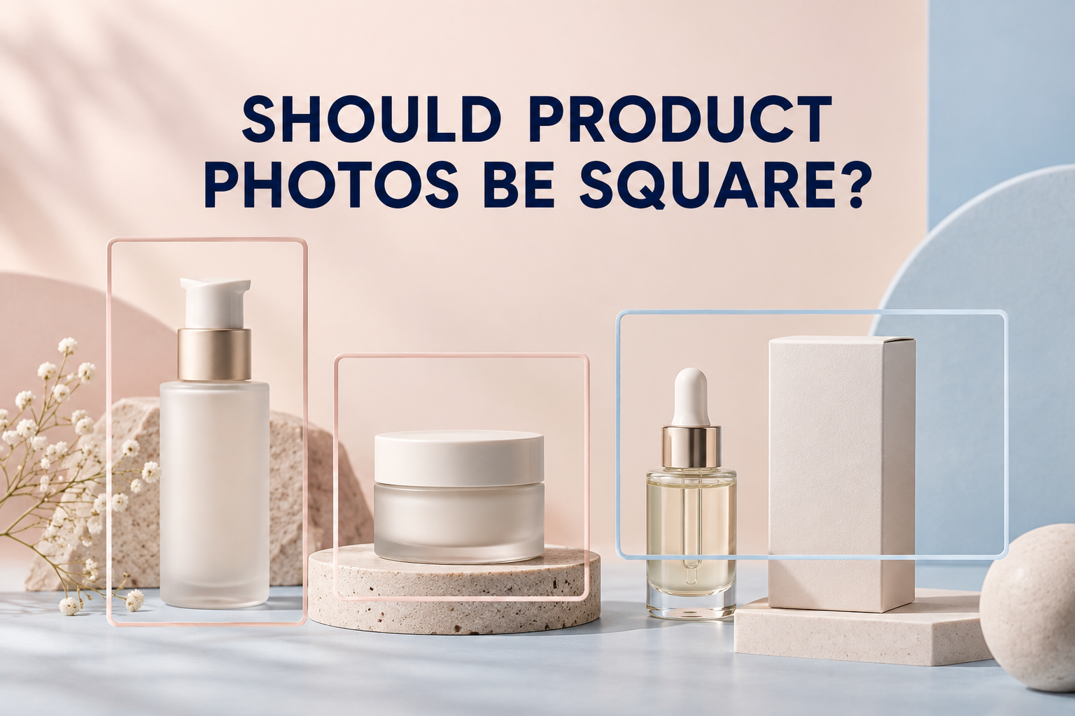 Editorial product photo layout showing square, vertical, and horizontal crops around unbranded skincare