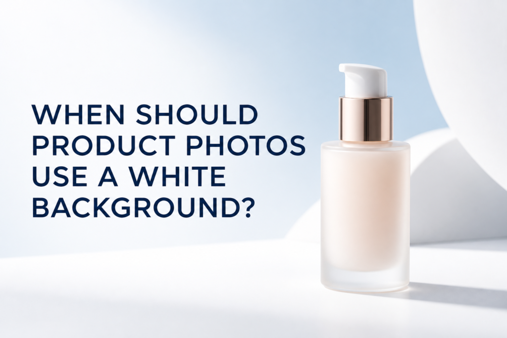 White background product photography guide with an unbranded skincare bottle